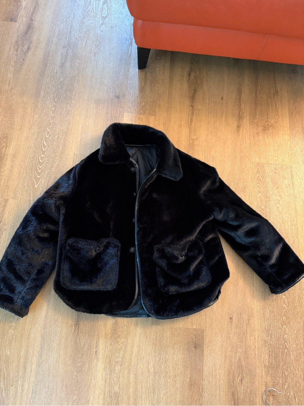 Black reversible Faux Fur Jacket - Cozy Winter Coat